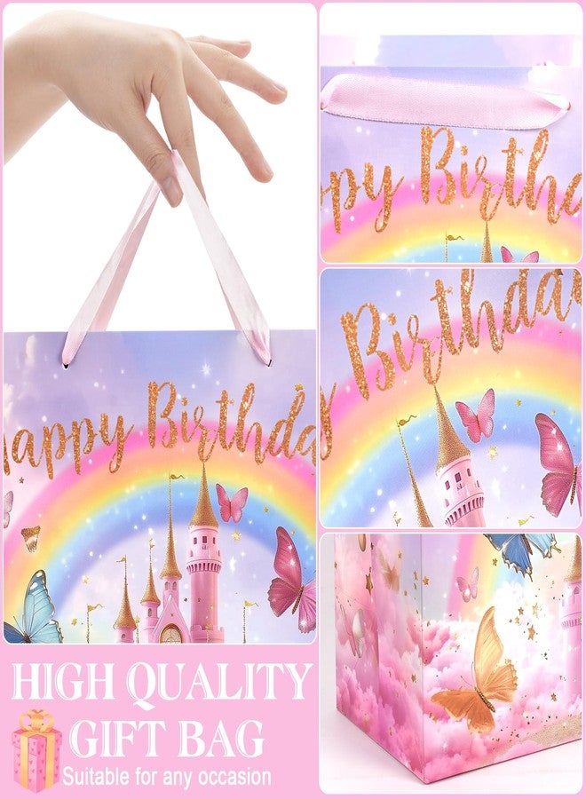 حقيبة هدايا قلعة الأميرة من جوارهونال - حقيبة هدايا كبيرة مقاس 13 بوصة لعيد ميلاد سعيد مع ورق مناديل وبطاقة للبنات والأطفال، لوازم حفلات عيد ميلاد بطابع الأميرة باللون الوردي - Image 3